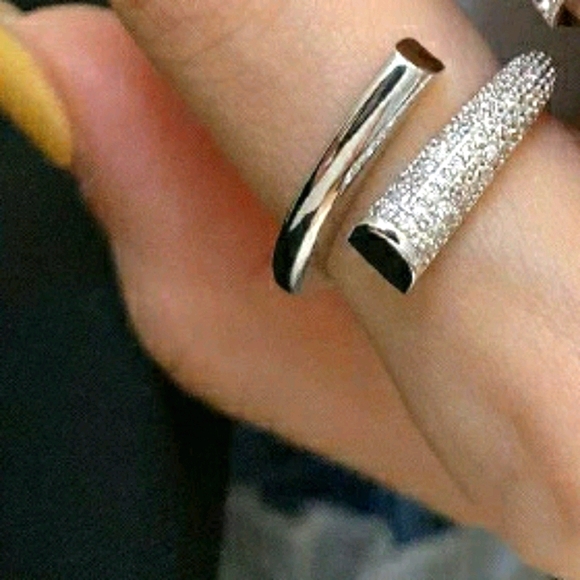 NEW STAMPED S925 GENUINE STERLING SILVER CUBIC ZIRCONIA INLAID ADJUSTABLE RING - Picture 2 of 4